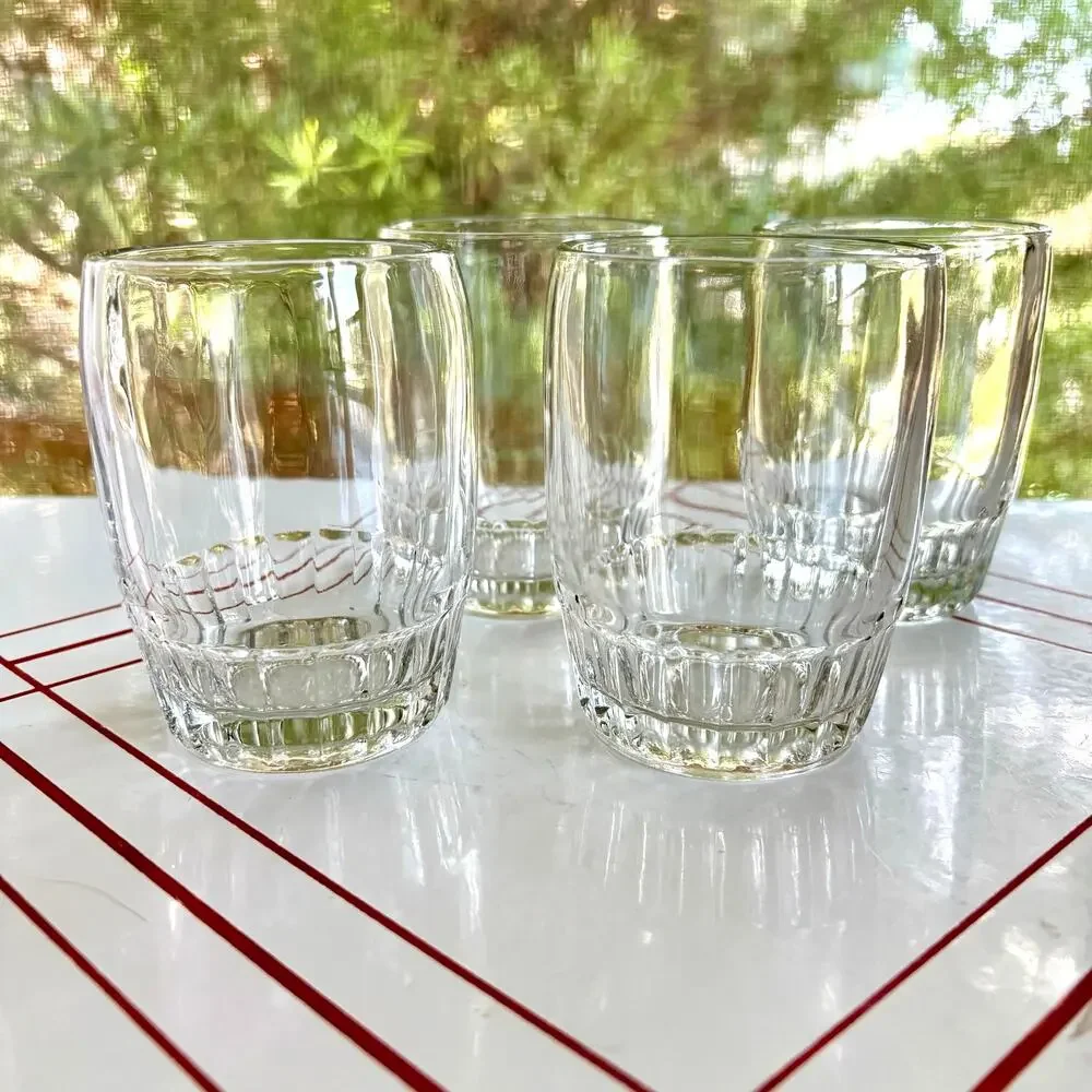 Vintage 1950s Anchor Hocking Barrel Glass Tumblers Set of 4 Clear 8 Oz Glasses